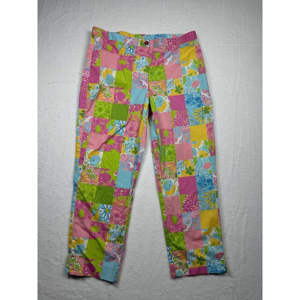 Lilly Pulitzer Women's 8 Pants Patchwork Cropped Floral Fruit Colorful Vintage